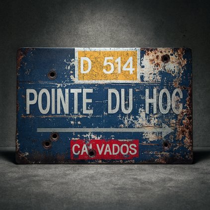 Retro plechová cedule D 514 Pointe-du-Hoc Calvados – D-Day WW2, 30×20 cm