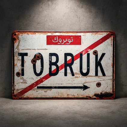 Retro plechová cedule Tobruk – českoslovenští obránci 1941, WW2, 30×20 cm