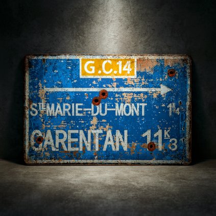 Retro plechová cedule G.C.14 Sainte-Marie-du-Mont – Carentan, WW2, Band of Brothers, 30×20 cm