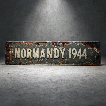 Retro plechová cedule Normandy 1944 (D-Day) – Operace Overlord WW2 40×10 cm