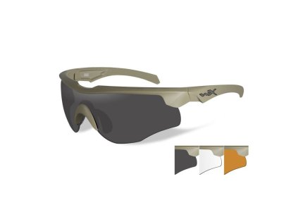 Brýle Wiley X, WX Rogue, sada skel: šedá+čirá+oranž,rámeček matný TAN, balistická odolnost