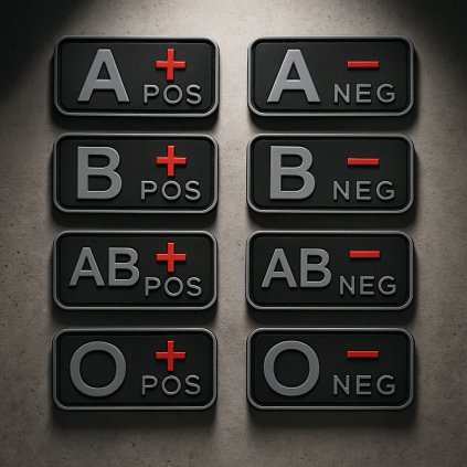 Nášivka krevní skupiny PVC 3D na suchý zip Velcro