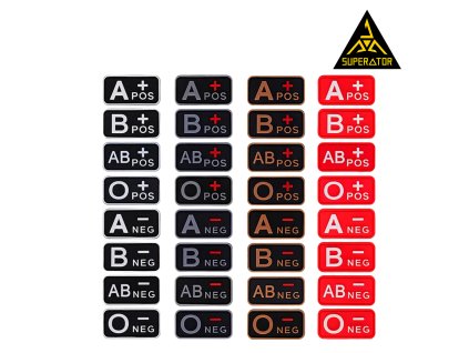 Nášivka krevní skupiny – PVC 3D na suchý zip varianty