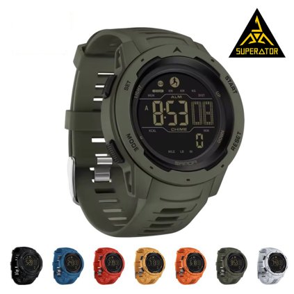 Taktické digitální hodinky SANDA 2145 – 5 ATM/50 m, FSTN displej, krokoměr, stopky, duální čas, EL podsvit (Ø 45 mm)