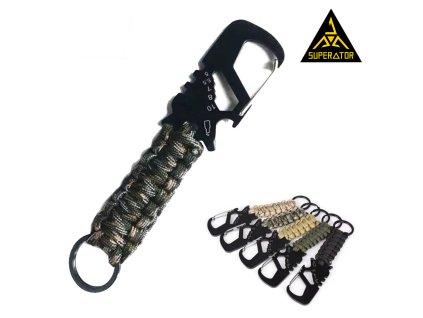 Klíčenka, otvírák na lahve, klíč, šroubovák, karabina, paracord.