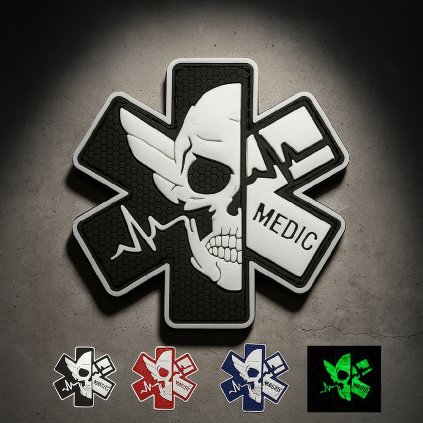 Svítící PVC nášivka MEDIC – lebka GITD