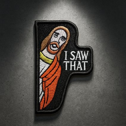 Ježíš to viděl – humorná morale nášivka na suchý zip Velcro 4×8 cm
