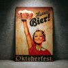 Retro plechová cedule Hurra! Bier! 20×30 cm – bavorská servírka, Oktoberfest