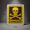 Výstražná vinylová samolepka DANGER (NEBEZPEČÍ) – lebka a zkřížené hnáty, 13×15 cm na auto, sklo, notebook, motorku rozměry