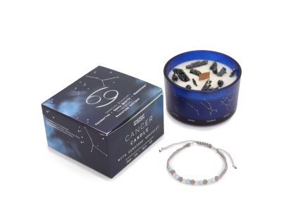 Sviečka s kryštáľom a náramkom z drahokamov - Rak