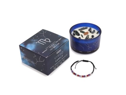 Sviečka s kryštáľom a náramkom z drahokamov - Panna