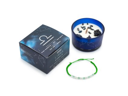 Sviečka s kryštáľom a náramkom z drahokamov - Váhy