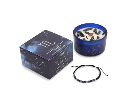 Sviečka s kryštáľom a náramkom z drahokamov - Škorpion