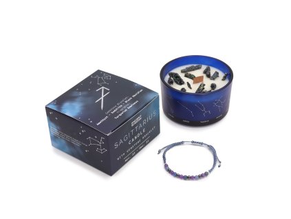 Sviečka s kryštáľom a náramkom z drahokamov - Strelec