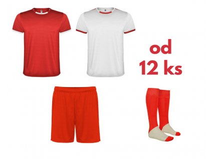 Futbalová sada Racing 2x dres. 1x šortky, 1x štucne, od 12 ks, červená / biela