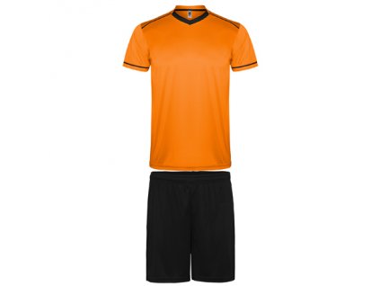 Detský futbalový set dres + šortky United, oranžová / čierna, veľkosť L
