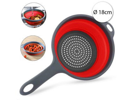 46882 royal kitchen rk 122926 skladacie silikonove cedidlo cednik 18cm cervena