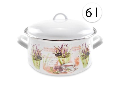47437 perfect home 13470 smaltovany hrniec 24cm 6l pokrievka biely levandula
