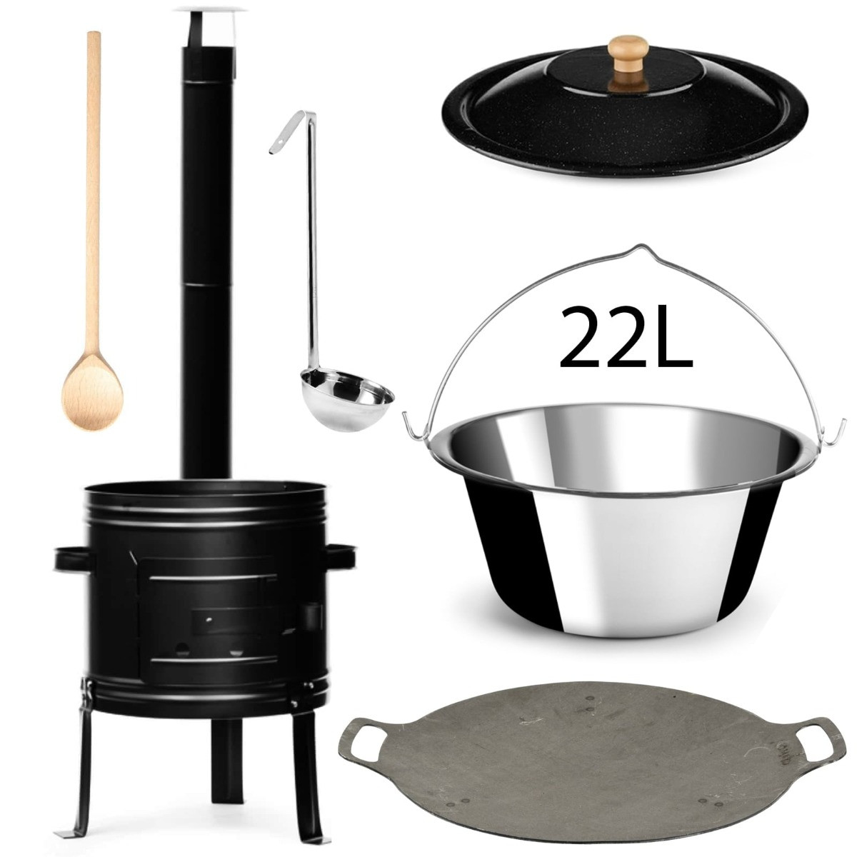 Perfect Home PL-Set-74 Kotlíková souprava 22L, 6ks – kotlina/kotlík/poklice/vařečka/naběračka/deska