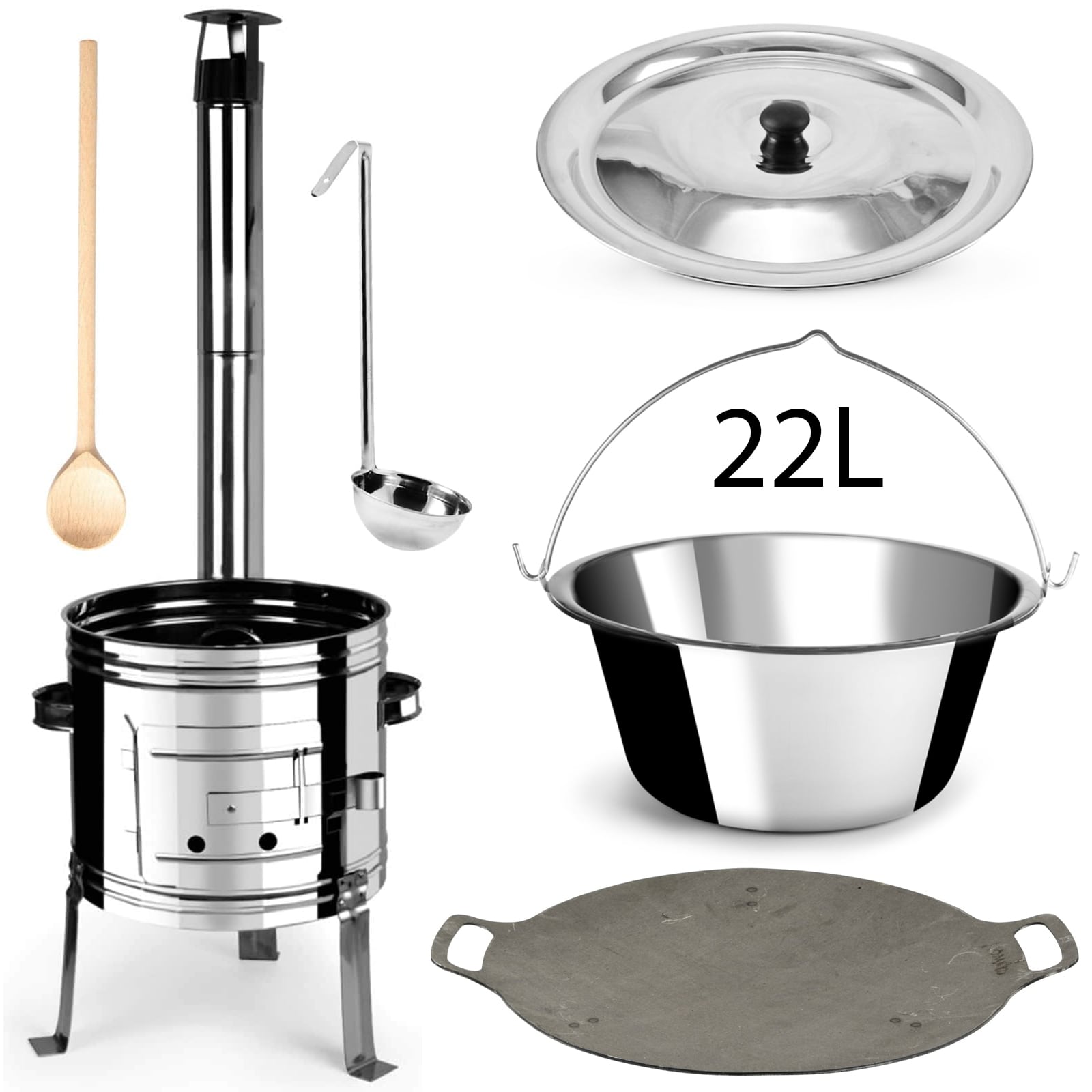Perfect Home PL-Set-77 Kotlíková souprava 22L, 6ks – kotlina/kotlík/poklice/vařečka/naběračka/deska