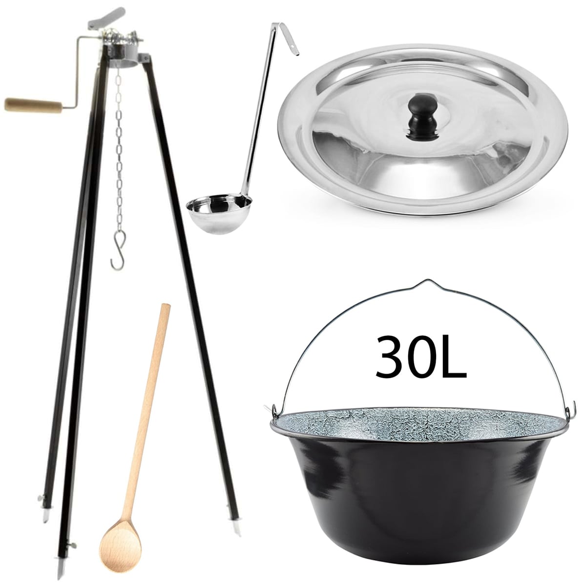 Perfect Home Set-90 Kotlíková souprava 30L, 5ks-třínožka/kotlík/poklice/vařečka/naběračka