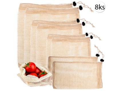 Nature Harmony NH-1143 Sieťované bavlnené vrecko na potraviny S,M, L, XL 8 ks
