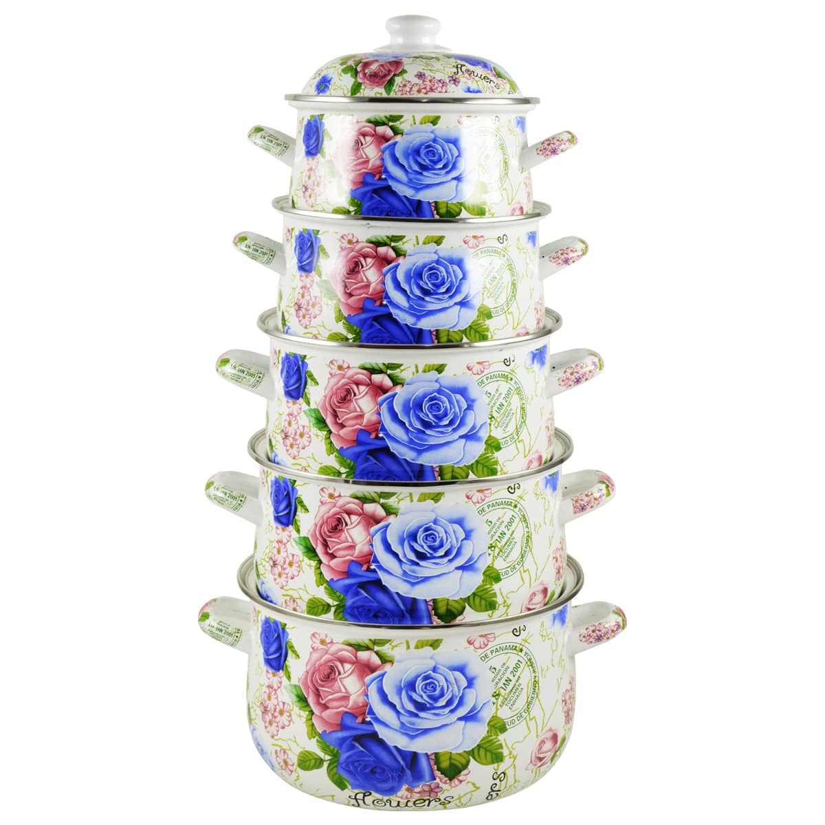 TIDAL Smaltované hrnce ROSES, 2,8/3,7/5/6,2/8L, 10ks, TD-7979