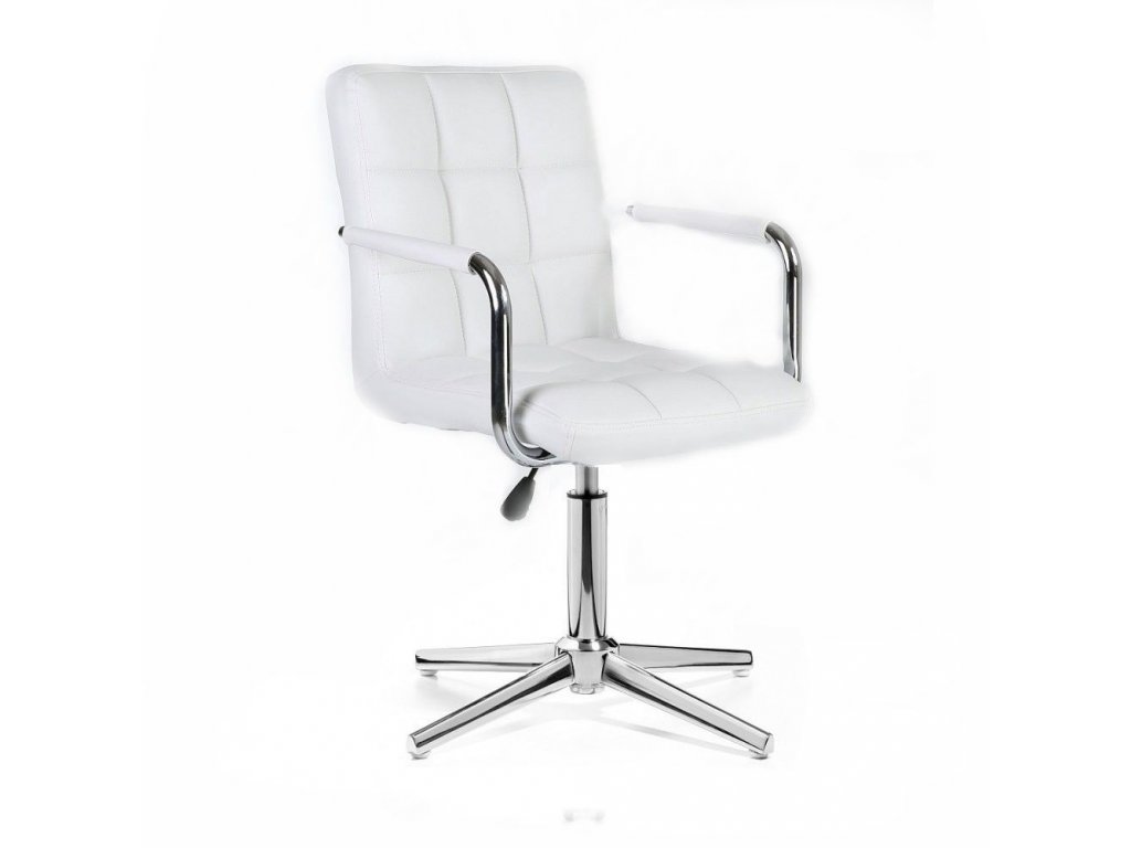 Kosmetická židle VERONA na stříbrné křížové podstavě - bílá
