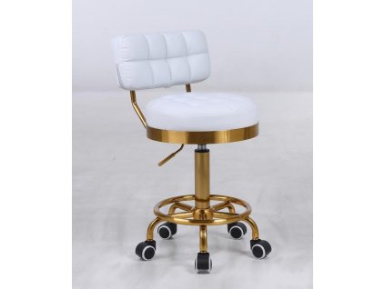 Pracovní židle / taburet LEON na zlaté podstavě - bílá
