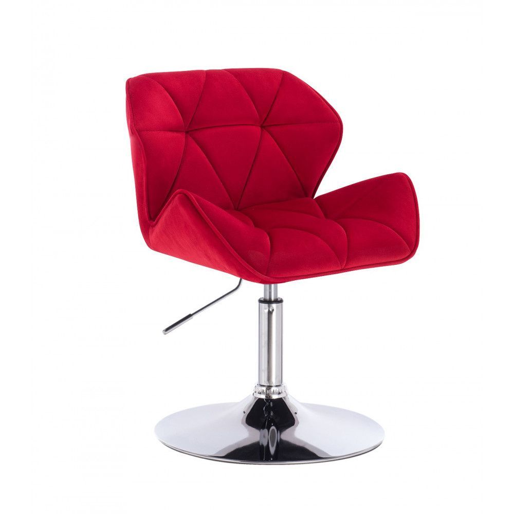 Velurová kosmetická židle MILANO na kulaté podstavě - červená