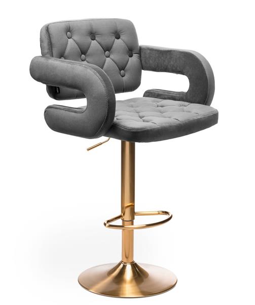 Barová židle STOCKHOLM na zlaté podstavě - šedý velur