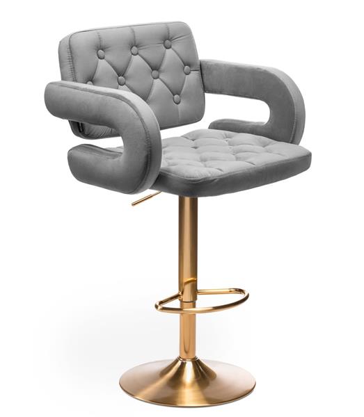 Barová židle STOCKHOLM na zlaté podstavě - světle šedý velur