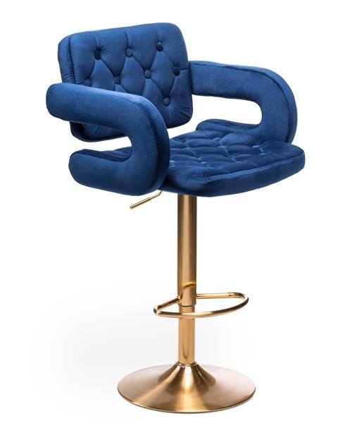 Barová židle STOCKHOLM na zlaté podstavě - modrý velur