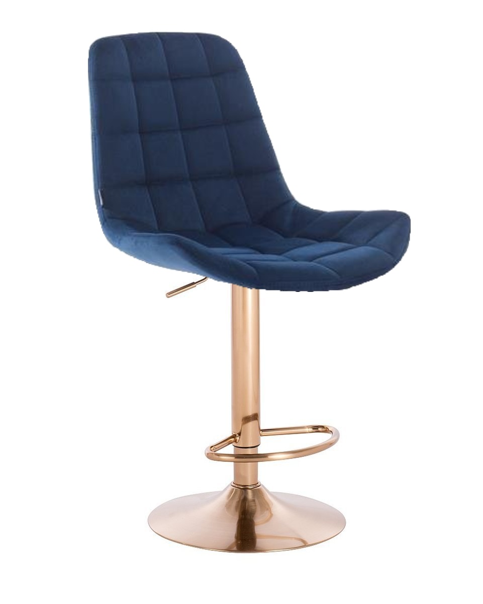 Velurová barová židle PARIS - modrá na zlaté podstavě