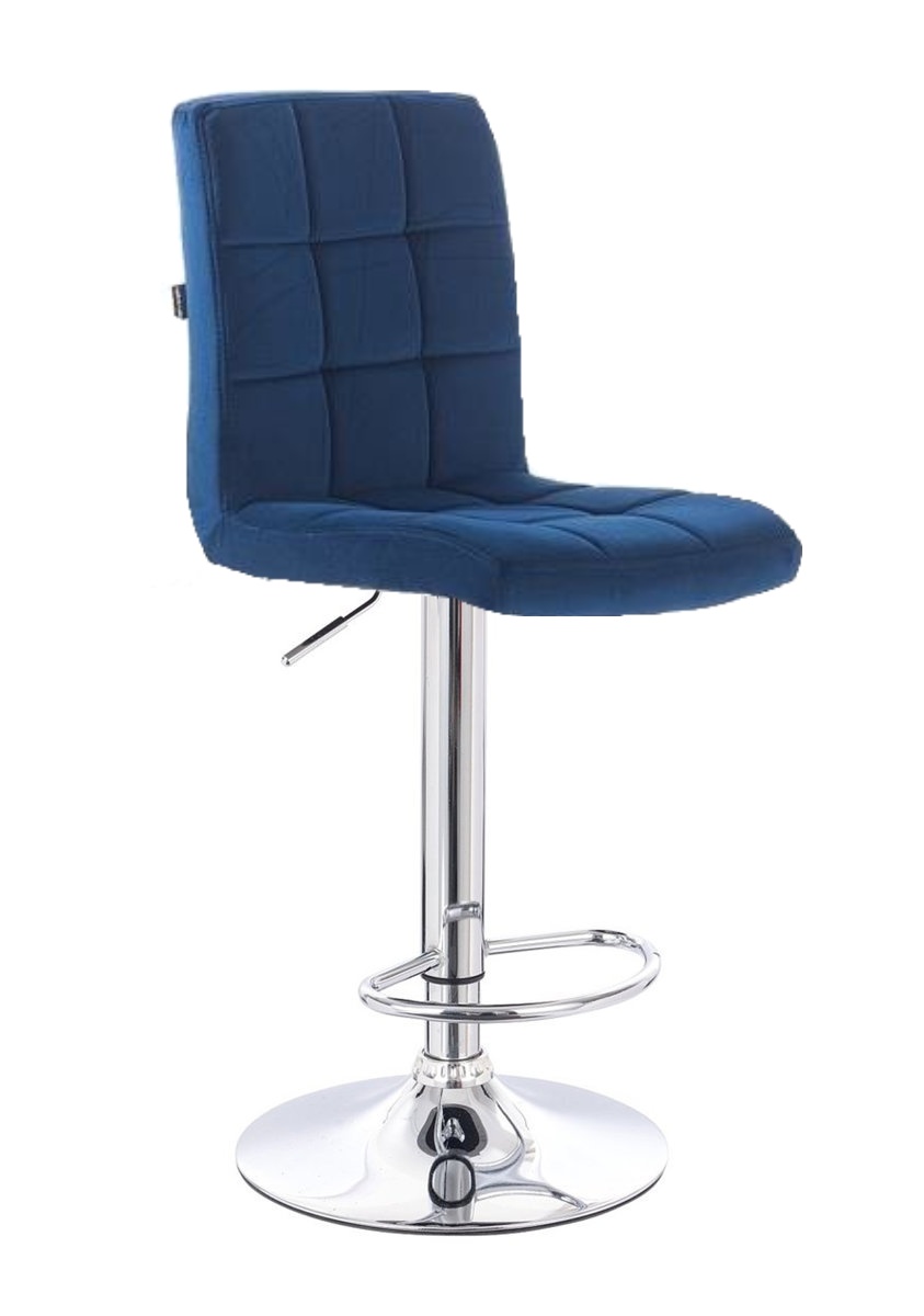 Velurová barová židle TOLEDO na stříbrné podstavě - modrá