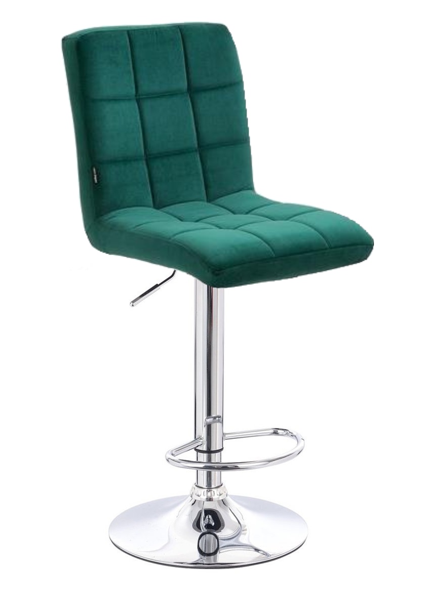 Velurová barová židle TOLEDO na stříbrné podstavě - zelená