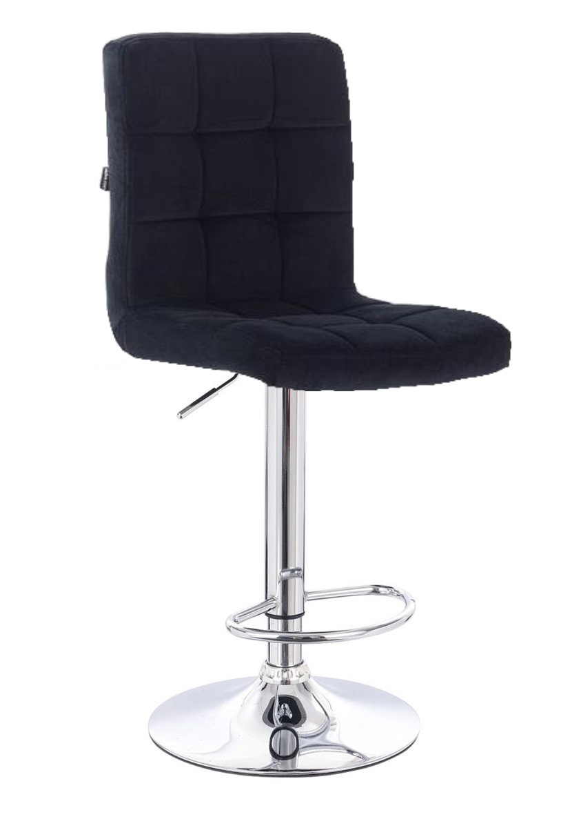 Velurová barová židle TOLEDO na stříbrné podstavě - černá