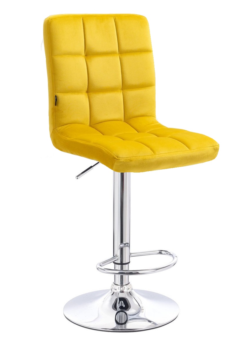 Velurová barová židle TOLEDO na stříbrné podstavě - žlutá