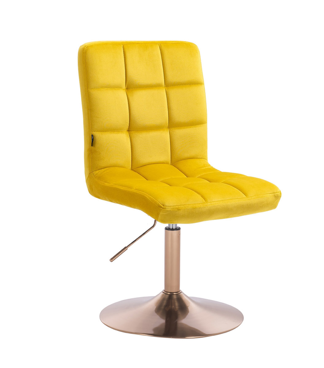Velurová židle na zlaté kulaté podstavě TOLEDO - žlutá