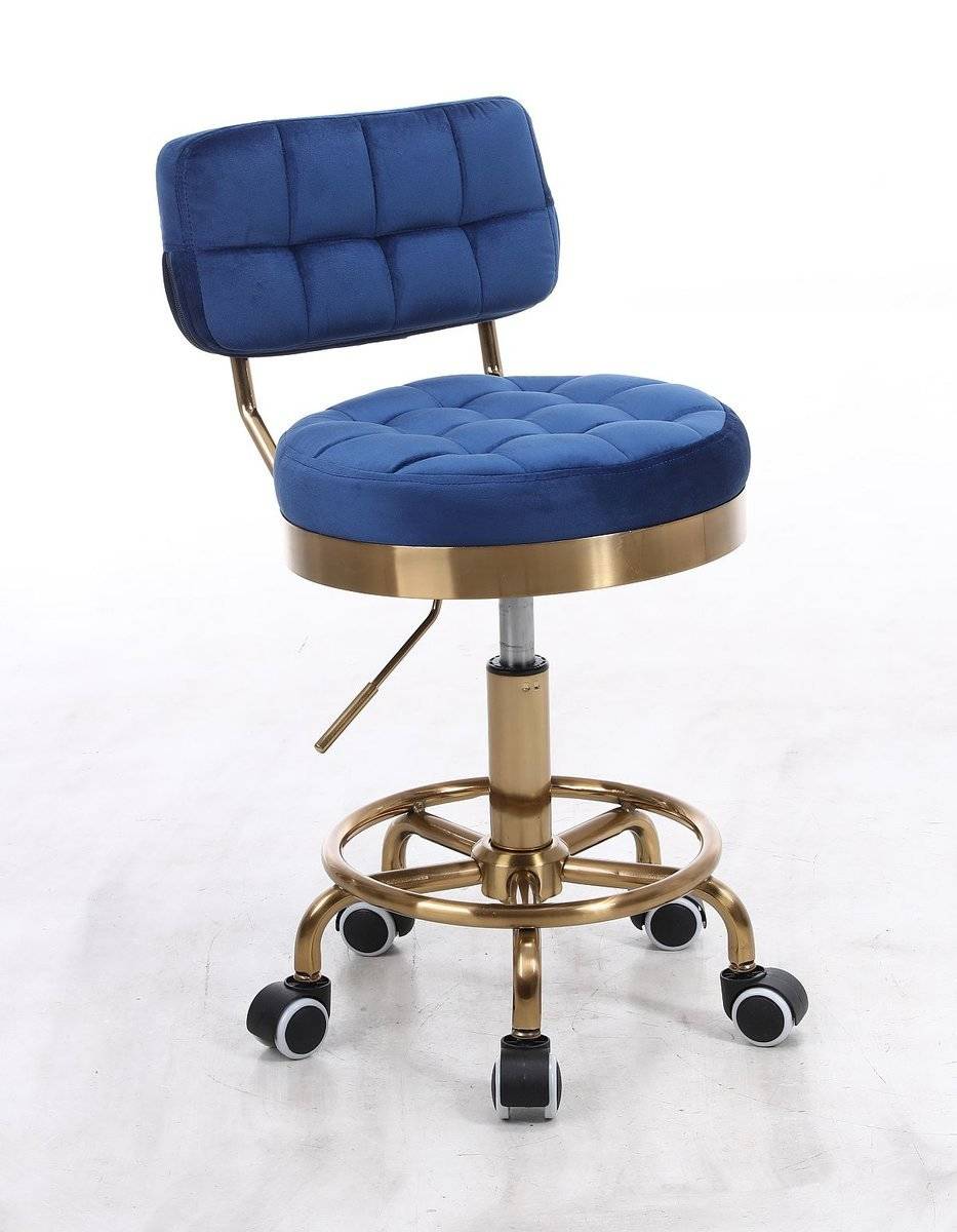 Velurová pracovní židle / taburet LEON na zlaté podstavě - modrá
