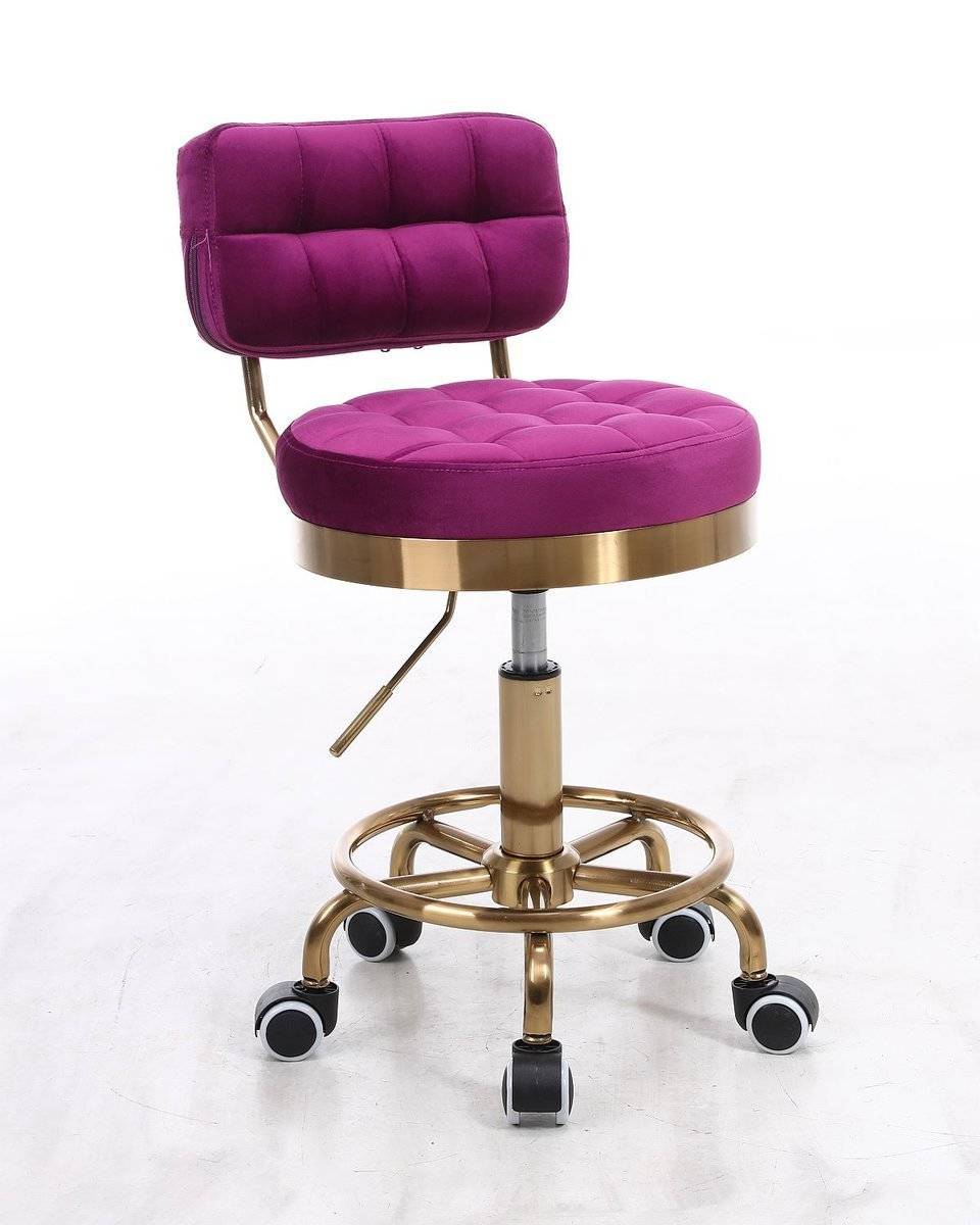 Velurová pracovní židle / taburet LEON na zlaté podstavě - fialová