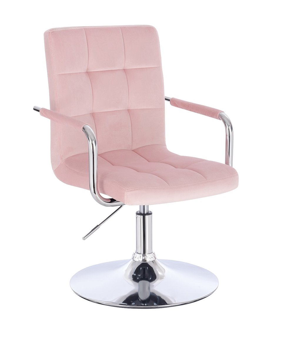 Velurová židle VERONA na kulaté podstavě - světle růžová