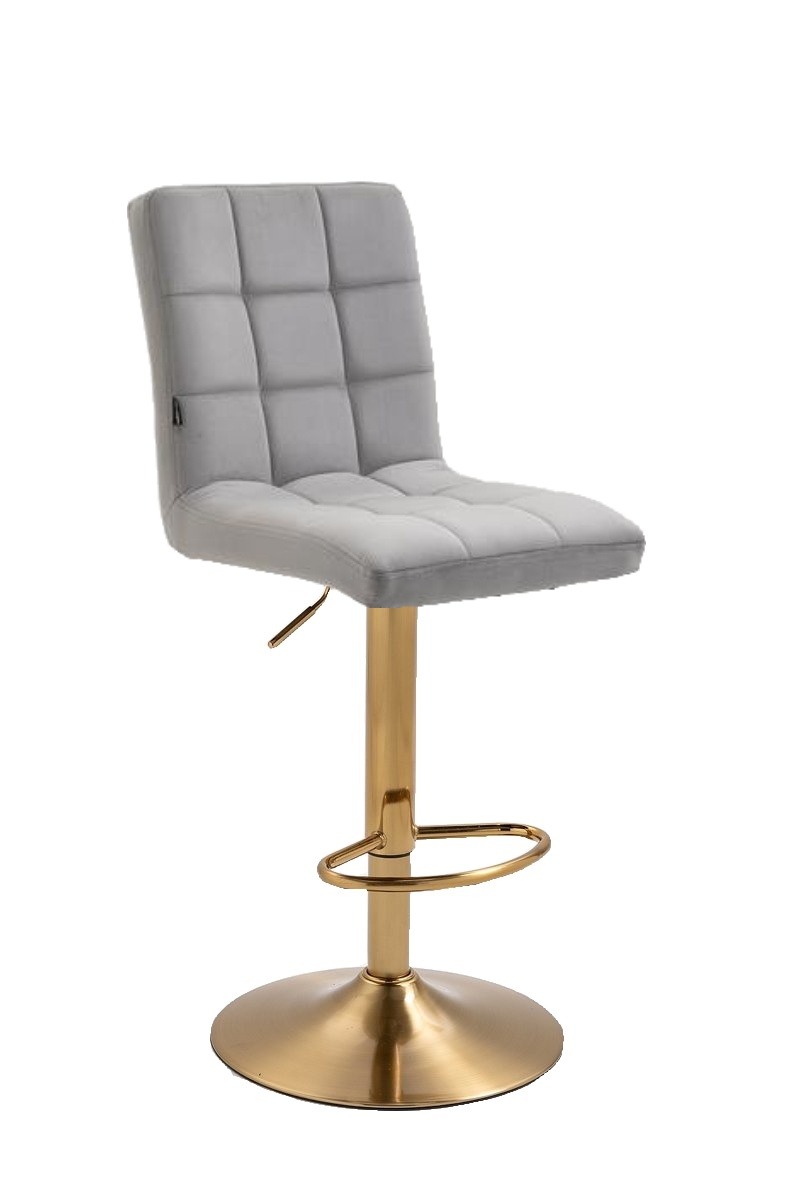 Velurová barová židle TOLEDO na zlaté podstavě - světle šedá
