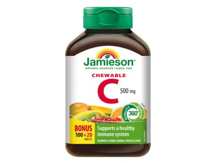 JAMIESON VITAMÍN C 500MG TABLETY NA CMÚĽANIE MIX TROCH OVOCNÝCH PRÍCHUTÍ 120TBL.