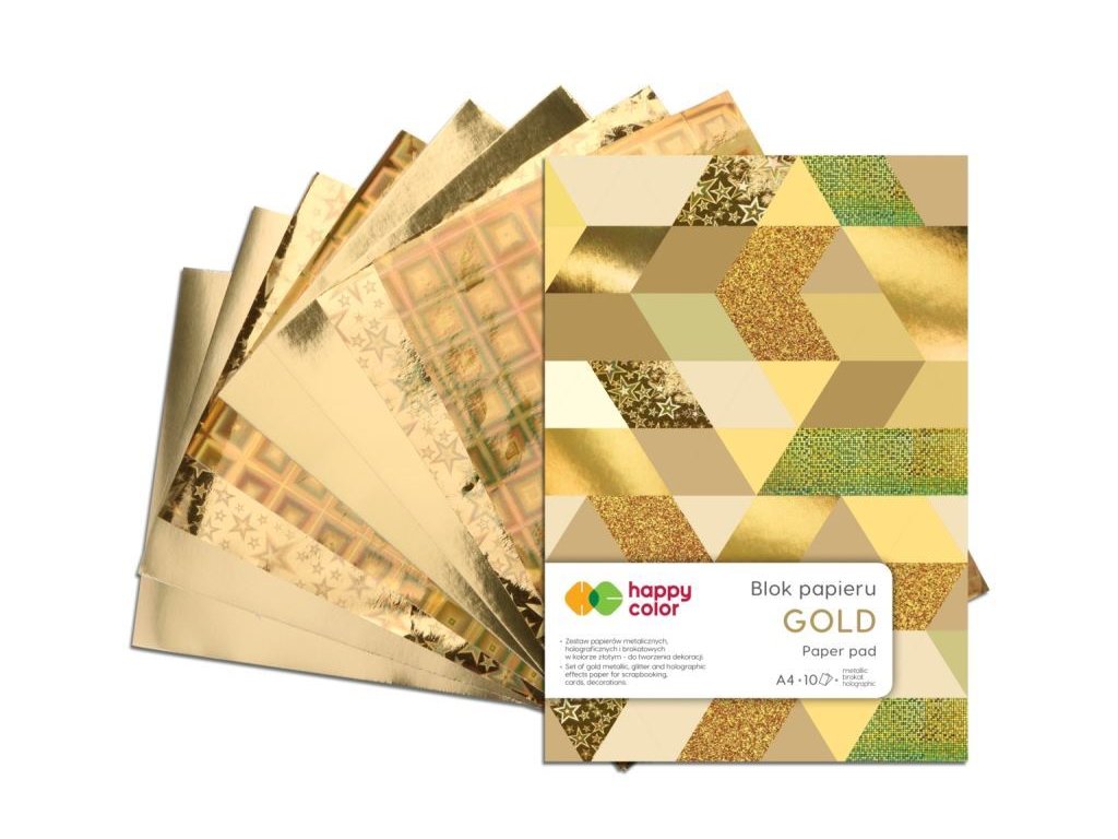 Blok dekoračních papírů Gold A4, 150-230 g / m2, 10 listů, Happy Color