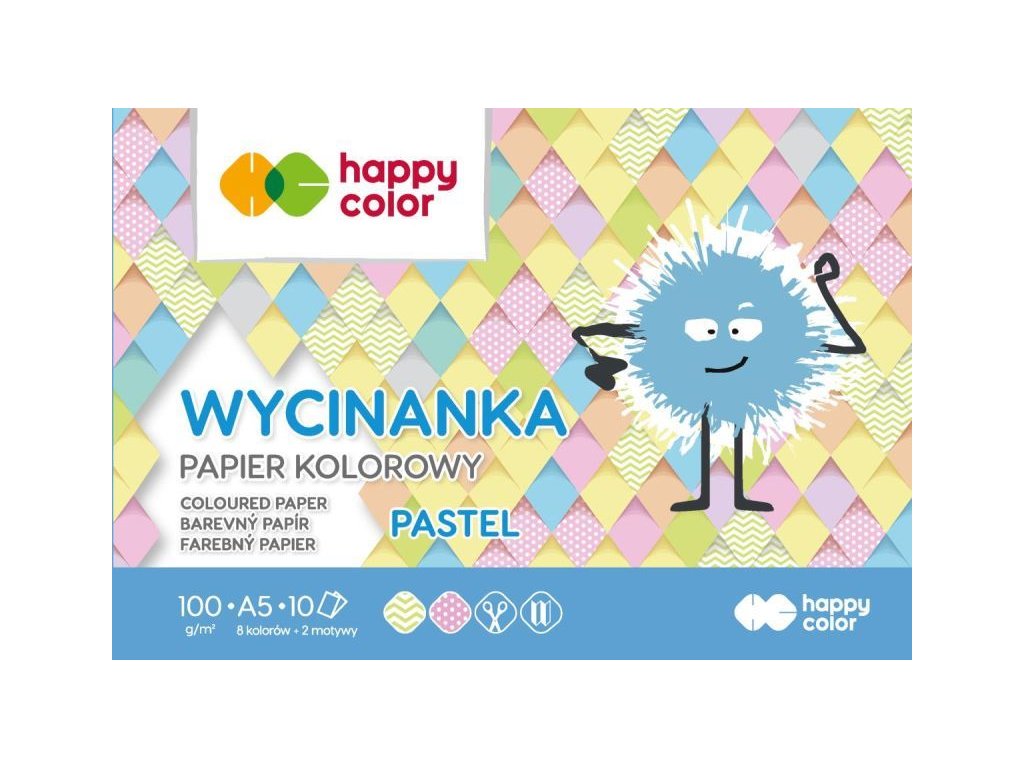 Blok PASTELOVÝCH glazovaných papírů, A5, 100 g / m2, 10 listů, Happy Color