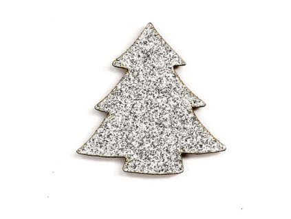 Dekorace dřevěné samolepící stromečky stříbrné 12ks