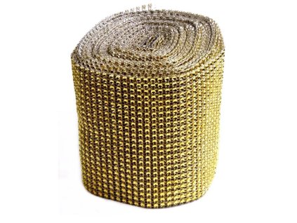Dekorativní látka s kamínky 12cmx9m 202804 Zlatá