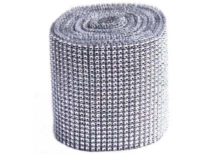Dekorativní látka s kamínky 12cmx9m 202840 Stříbrná