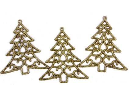 Vánoční dekorace stromeček zlatý 9455 3ks, výška 11cm